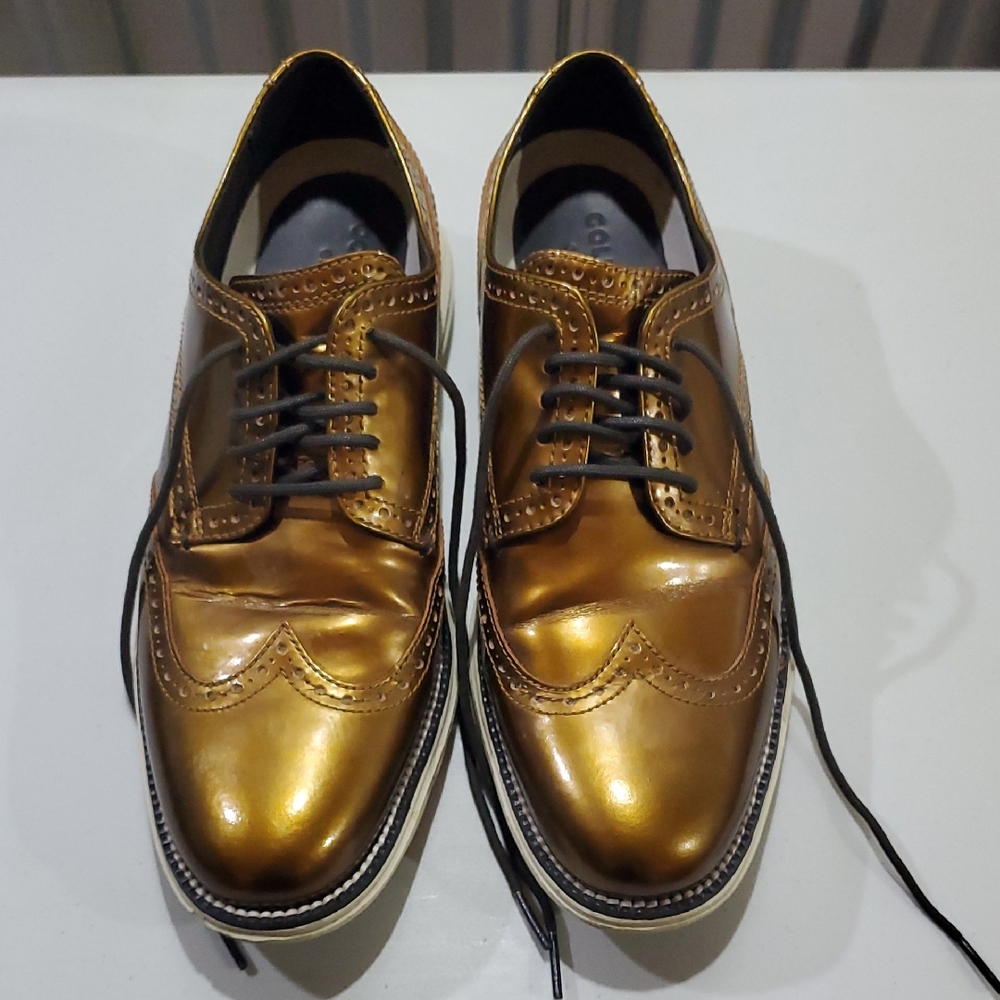 Cole Haan Metallic Oxford Shoes with Brogue Detailing